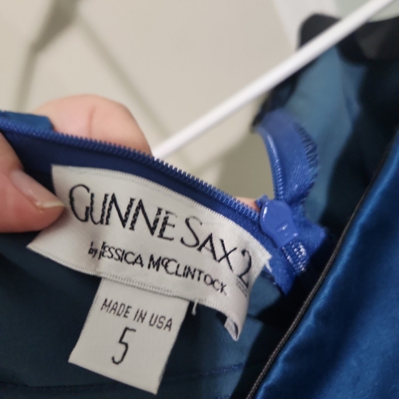 Gunne Sax One Shoulder Navy Dress - Picture 2 of 2